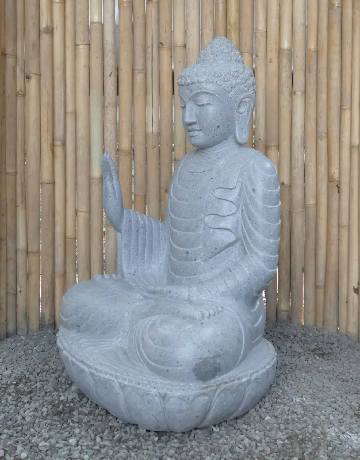  Product image 3 of the product “Seated Buddha made of Riverstone in Abhaya Position - gesture of fearlessness, H.100 cm, natural. ”